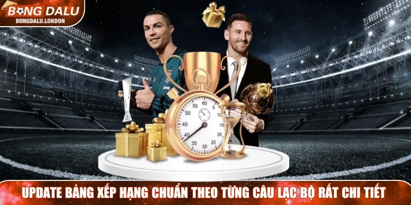 Update bảng xếp hạng chuẩn theo từng câu lạc bộ rất chi tiết